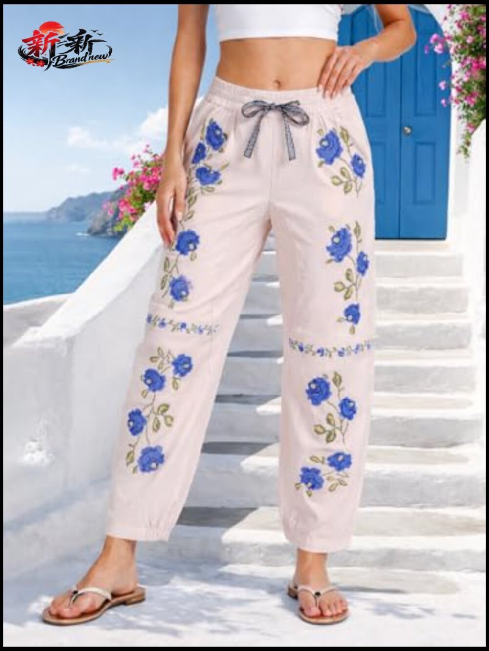 Mid Rise Barrel Jeans Embroidered Wide Leg Denim Pants Boyfriend Baggy Pockets - Picture 5 of 7